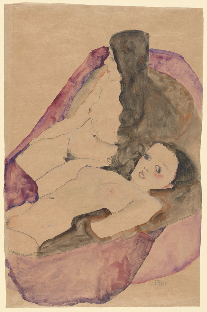İki Yatan Nü, 1911. by Egon Schiele