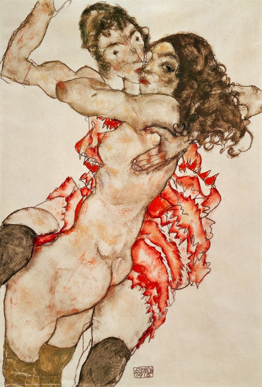 Iki Kadın Kucaklayan by Egon Schiele