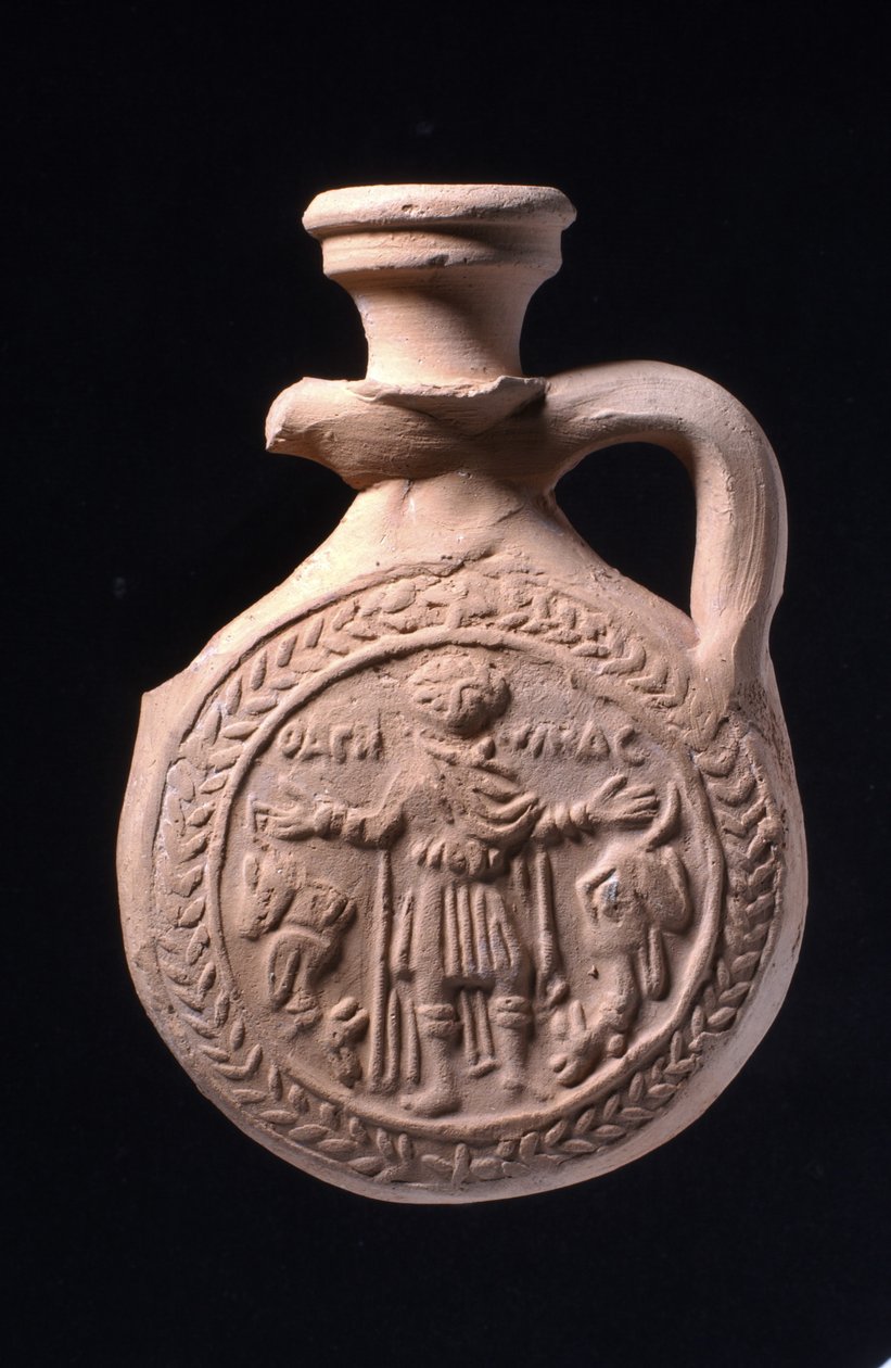 ಅಬು ಮಿನಾ, c.501-700 (ಕುಂಬಾರಿಕೆ) ಟರ್ಕ್‌ನಲ್ಲಿರುವ ಸೇಂಟ್ ಮೆನಾಸ್ ದೇಗುಲಕ್ಕೆ ಸಂಬಂಧಿಸಿದ ಯಾತ್ರಿಕ ಫ್ಲಾಸ್ಕ್ by Egyptian