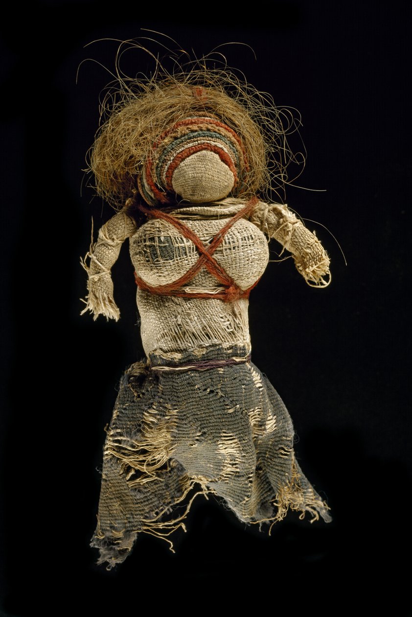 Bez bebek, 350-60 (dokuma boyalı yün, boyanmamış keten ve insan saçı) by Egyptian