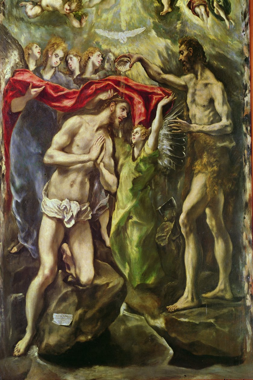 The Baptism of Christ (detail of Christ and Saint John the Baptist), 1596-1600  by El Greco