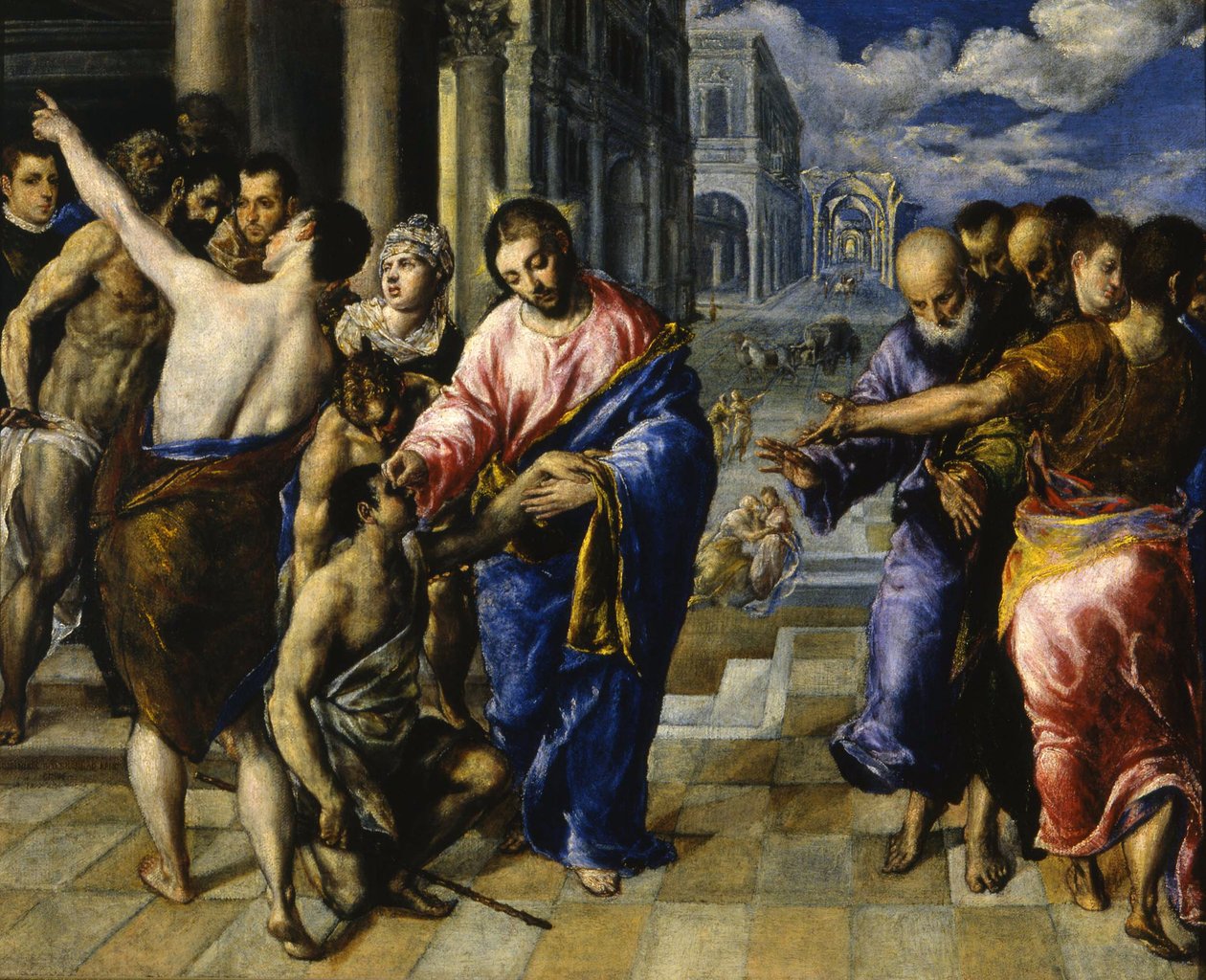 İsa kör adamı iyileştiriyor, c. 1573 by El Greco
