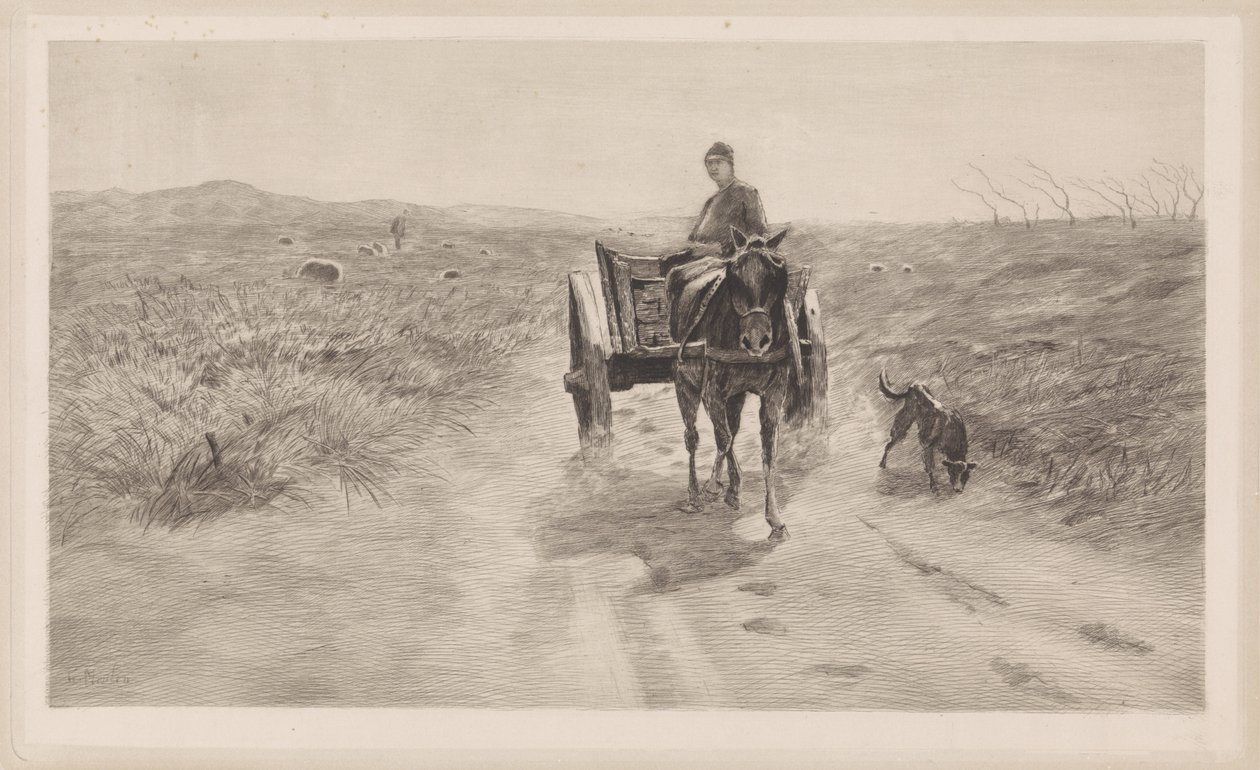 At arabası ile manzara by Elias Stark
