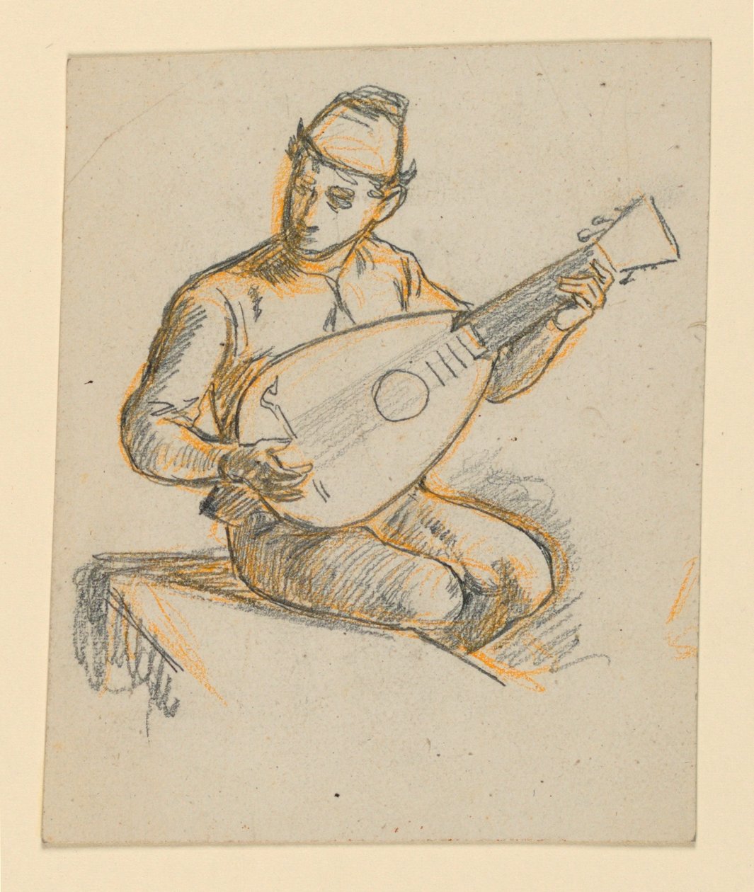 Oturan çocuk ud çalıyor by Elihu Vedder