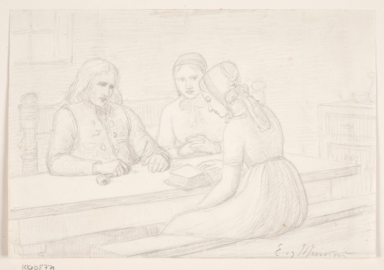 "Husandagten" için çalışma çizimi by Elisabeth Jerichau Baumann