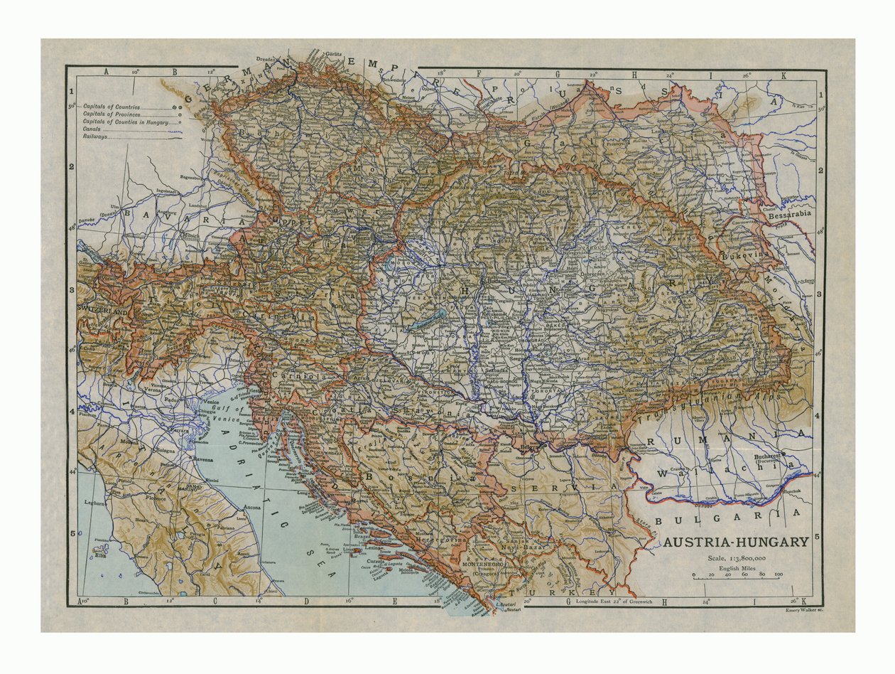 Avusturya-Macaristan haritası, c1910s. by Emery Walker