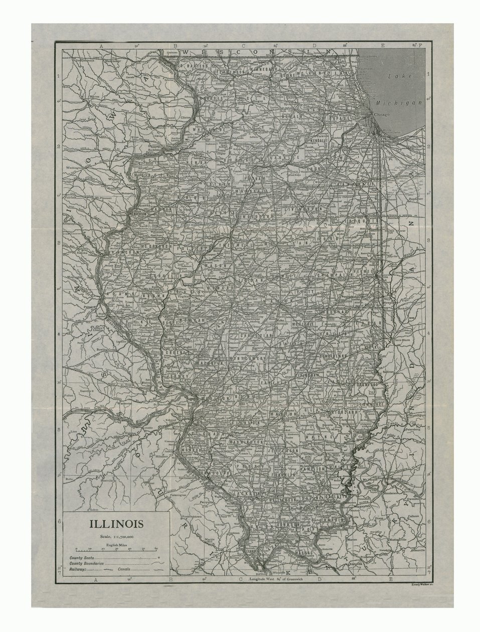 Illinois, ABD, c1910s haritası. by Emery Walker