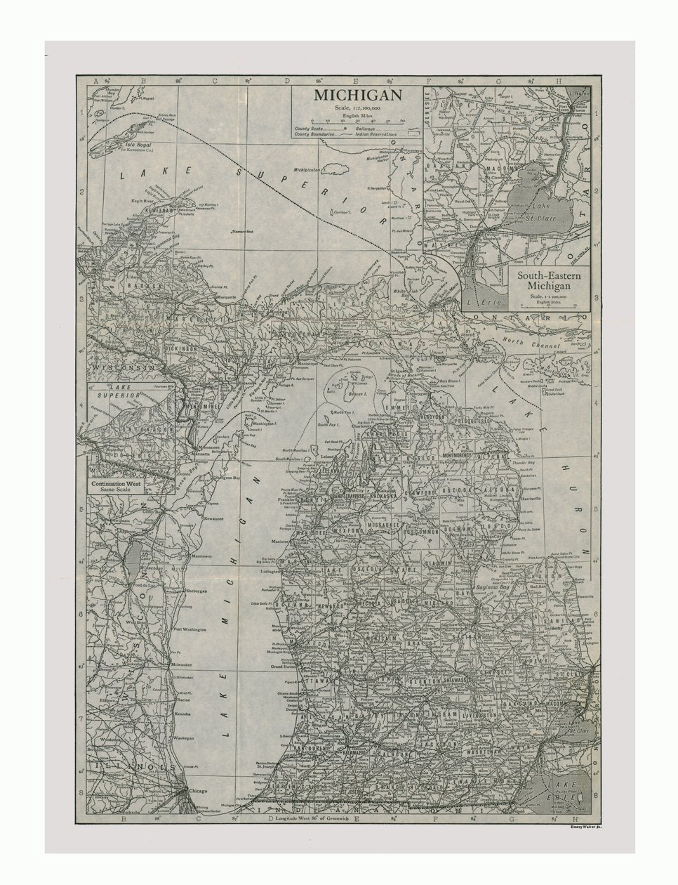 Michigan Haritası, ABD, c1900. by Emery Walker