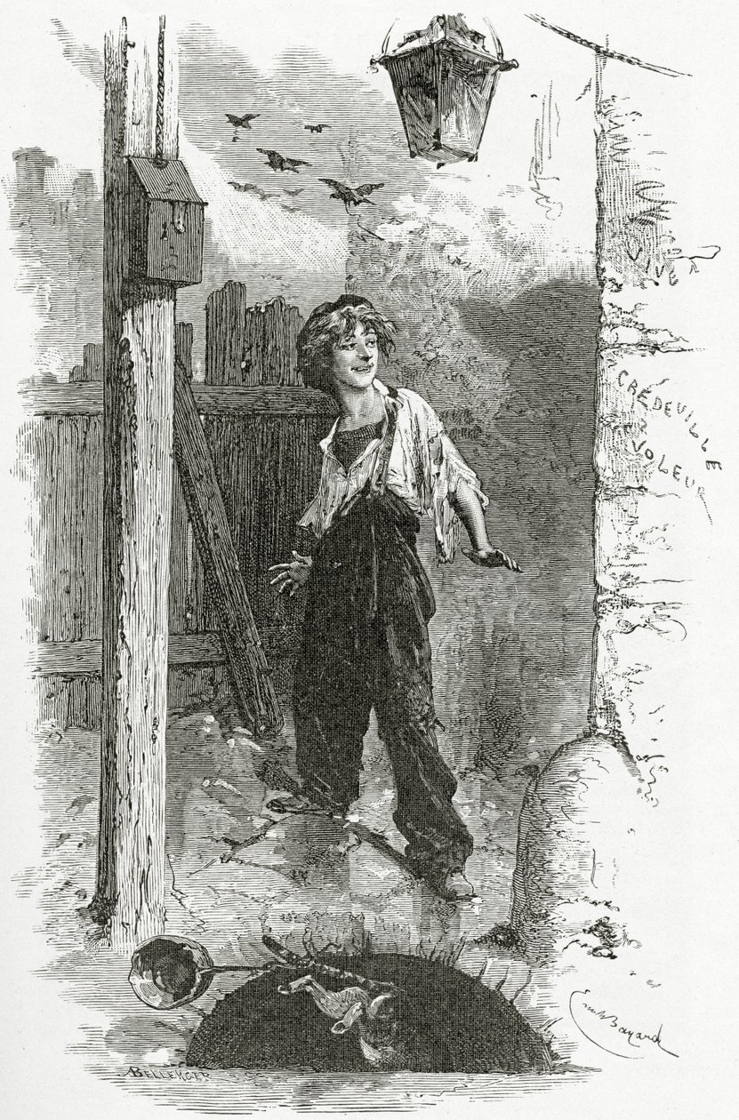 Gavroche, 19 ನೇ ಶತಮಾನ (bw ಕೆತ್ತನೆ) turk by Emile Antoine Bayard