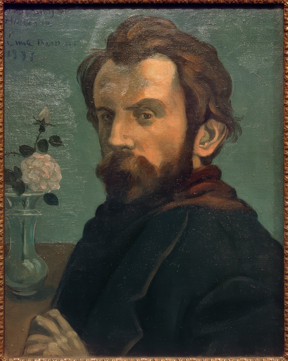 Bir vazo çiçekli otoportre by Emile Bernard