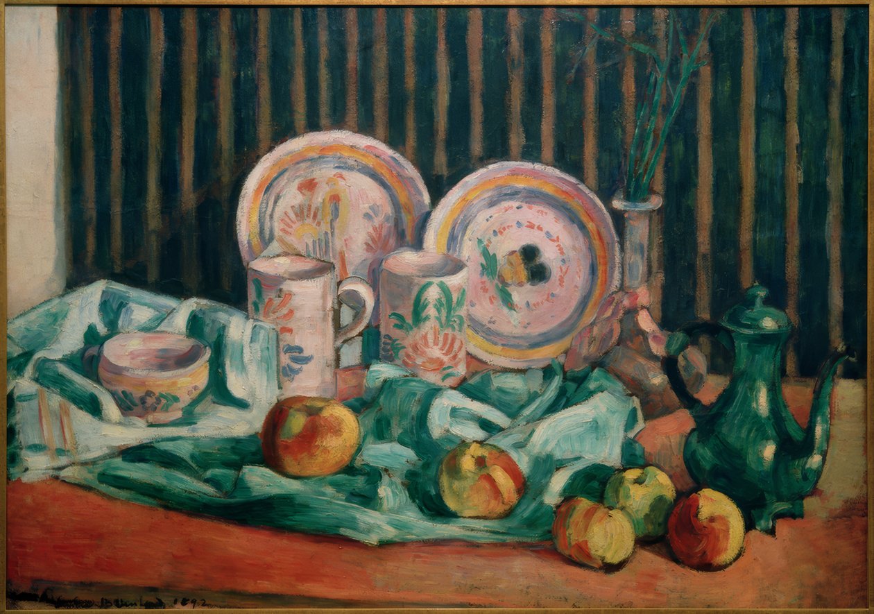 Elmalar ve Breton seramikleri ile natürmort by Emile Bernard