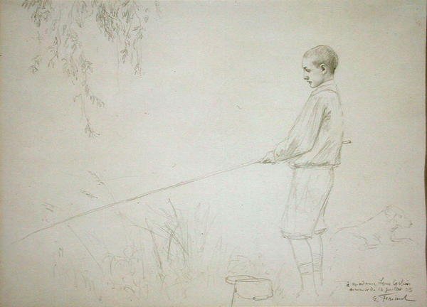 genç çocuk, balık tutma by Emile Friant