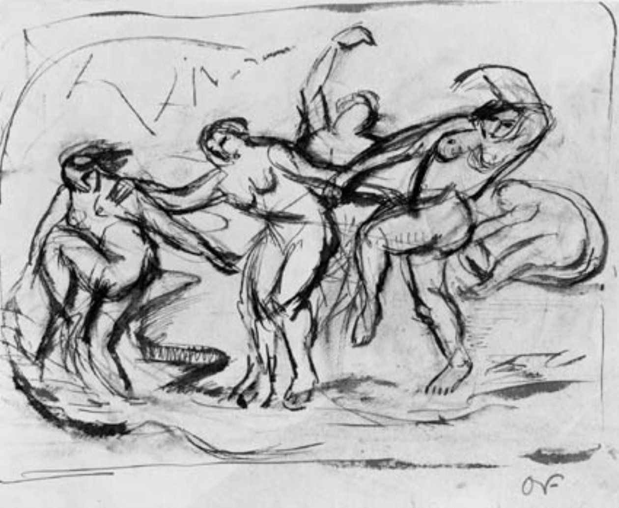 Banyo yapan ve dans eden kadınlarla şekil kompozisyonu. by Emile Othon Friesz
