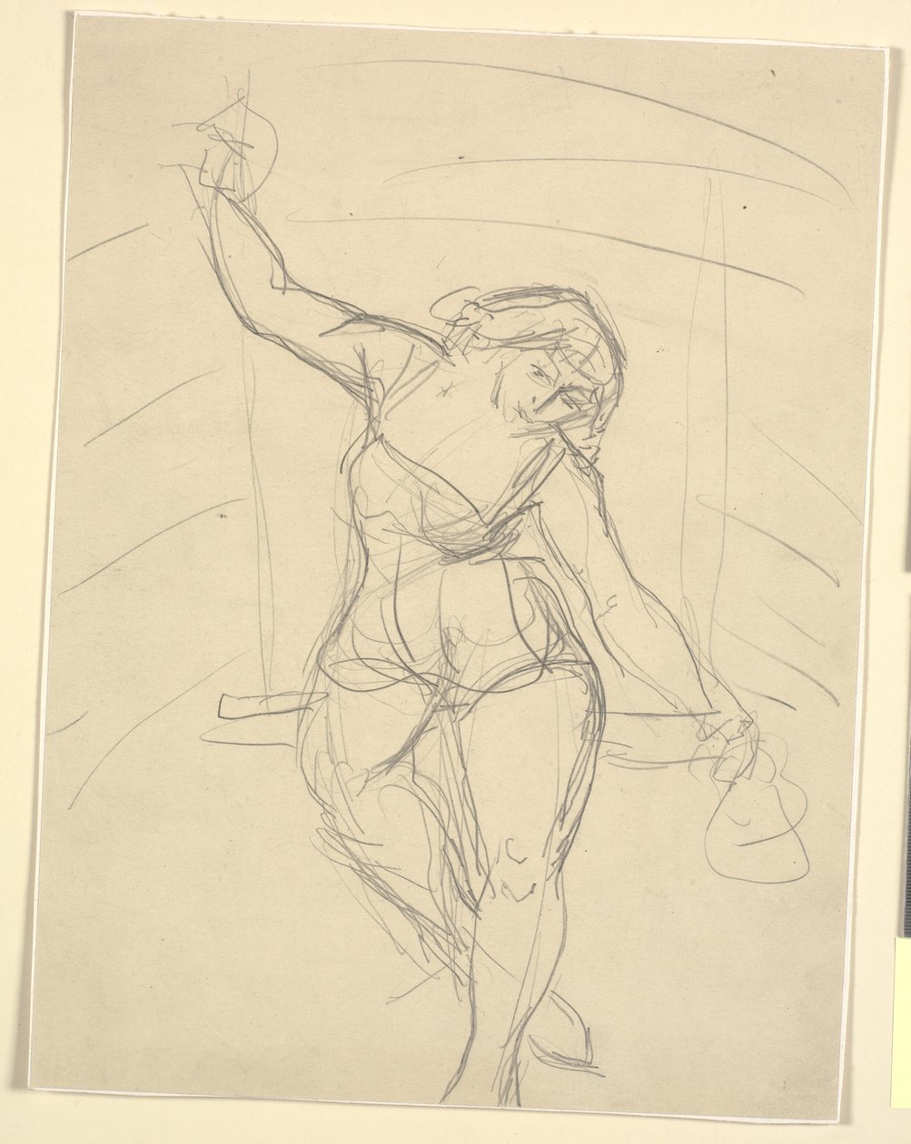 Trapez üzerinde oturan kadın sanatçı by Emile Othon Friesz