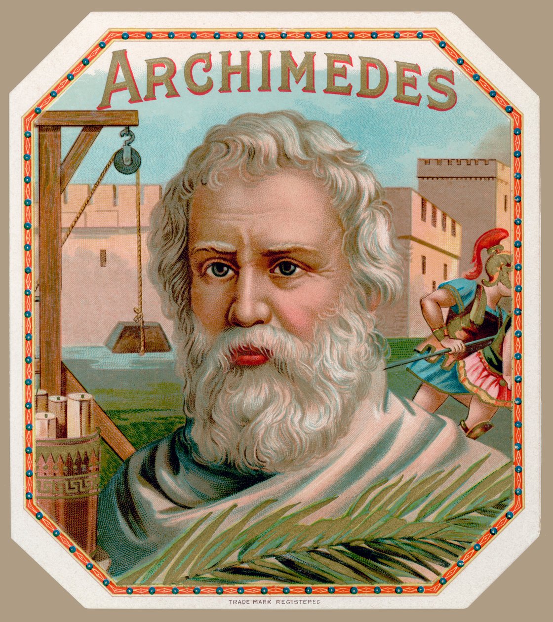 Archimedes of Syracuse, from a cigar box label, printed c.1900  by English School