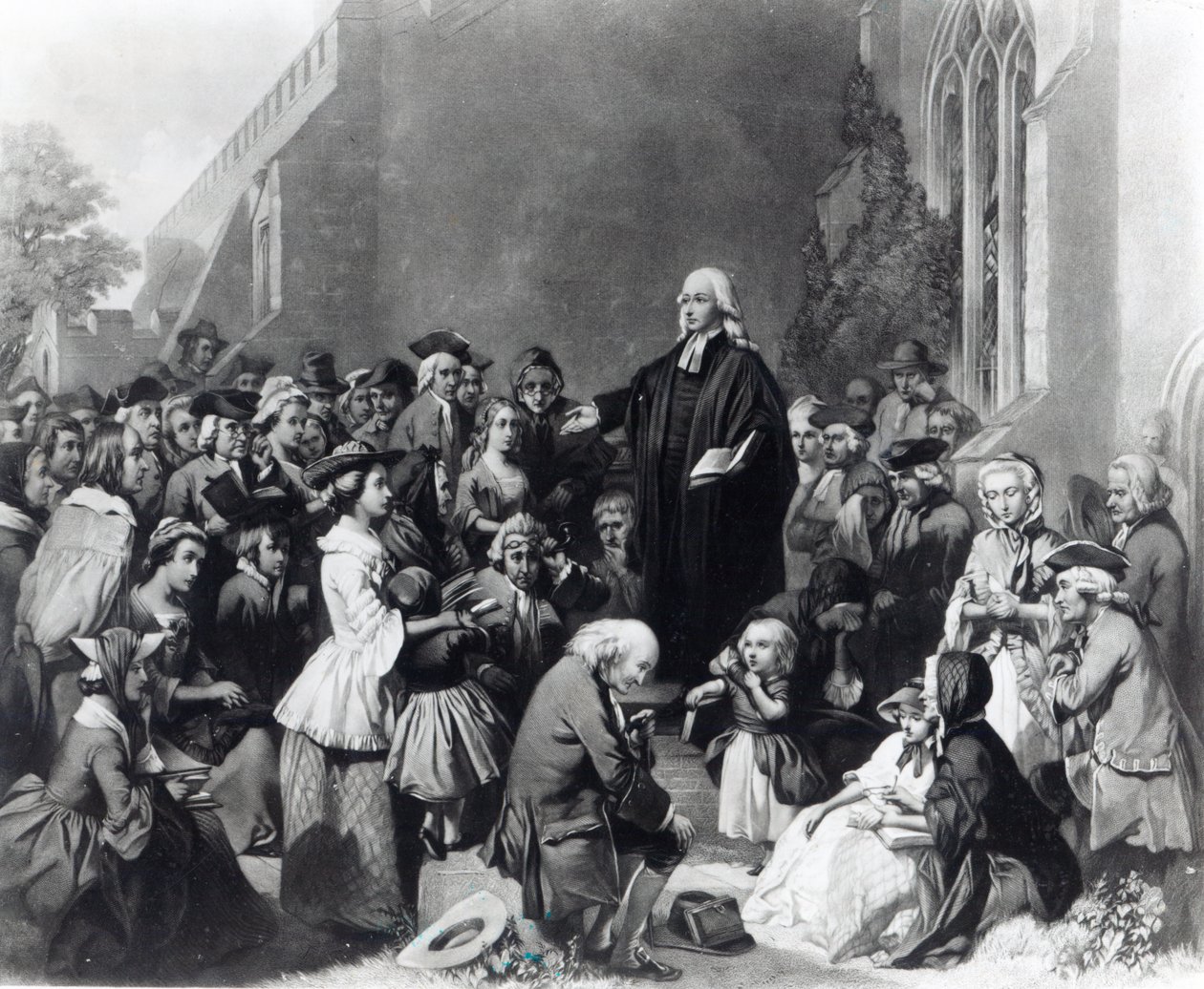 John Wesley preaching  by English School