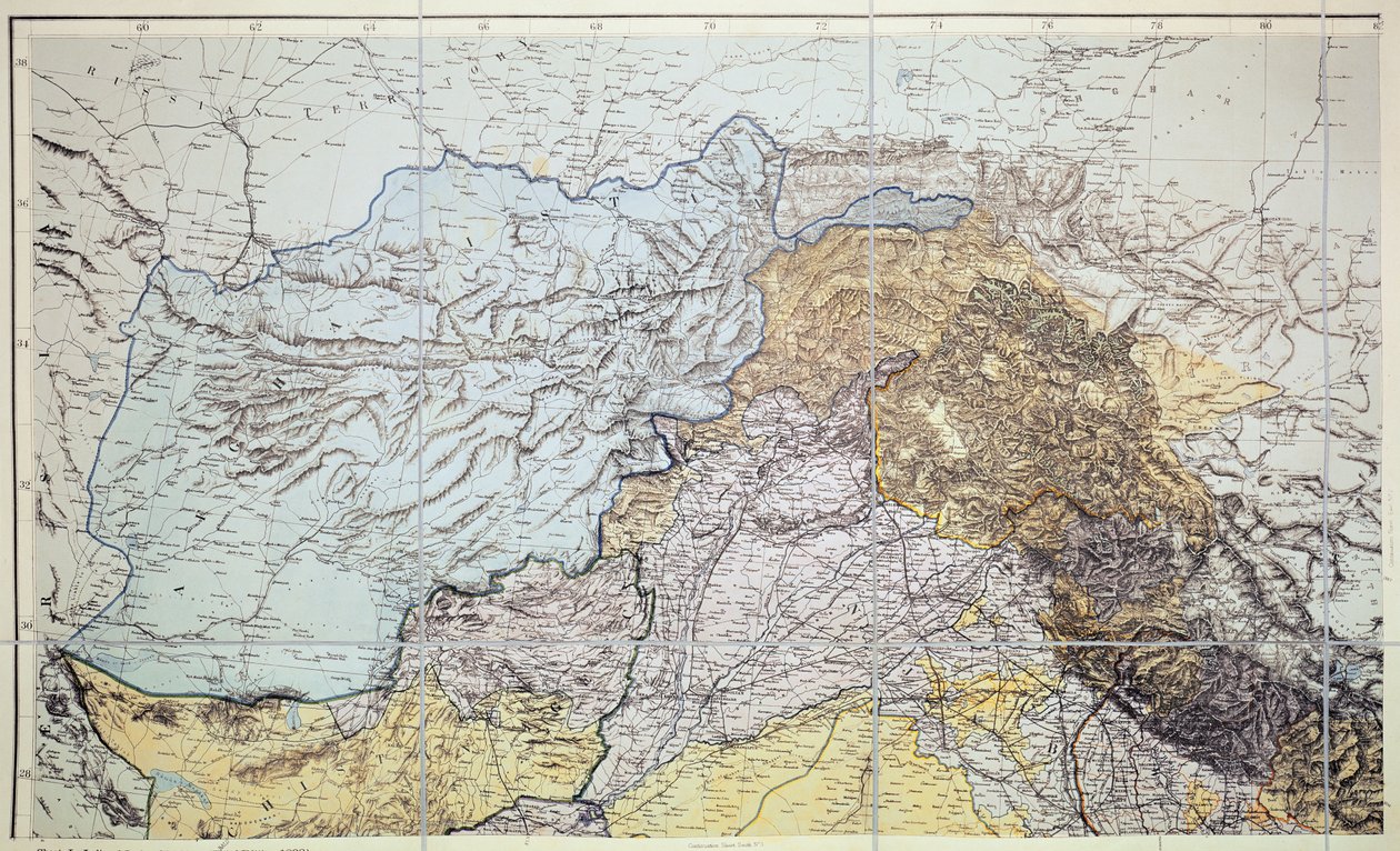 Afganistan Haritası, 1898 (renkli gravür) by English School