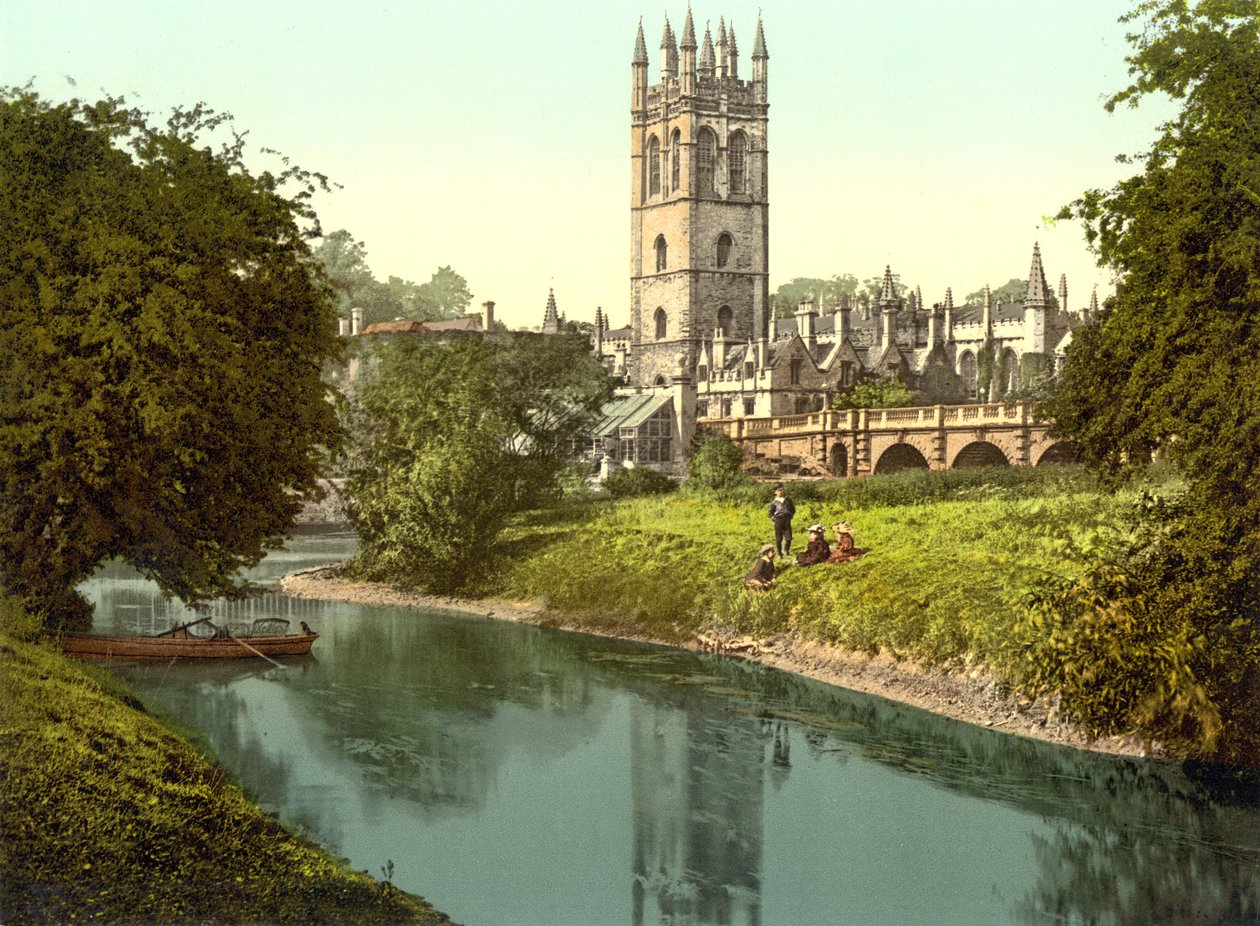 Magdalen Kulesi, Oxford (el ile renklendirilmiş fotoğraf) by English School