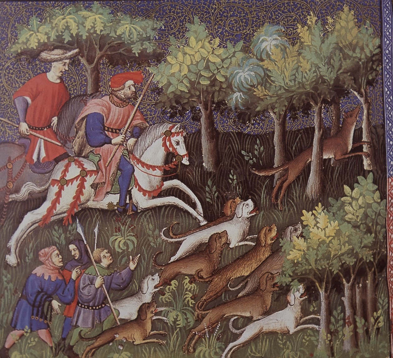 Ortaçağ aristokratları tilki avlıyor (kağıt üzerinde tempera) by English School
