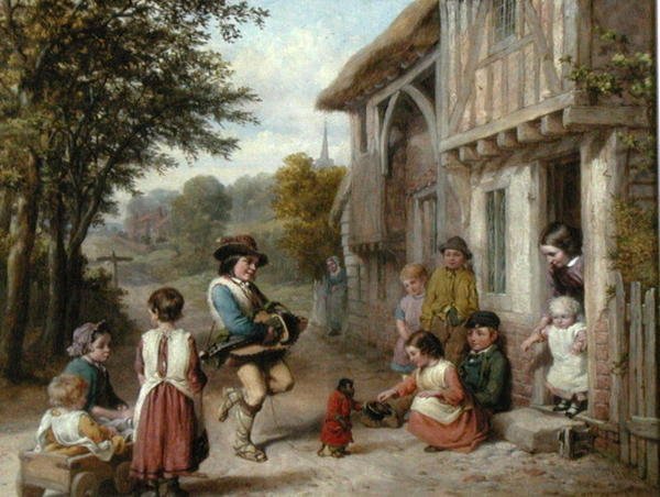 Hurdy-Gurdy Oyuncusu, 1865 dolayları (tuval üzerine yağlı boya) by English School