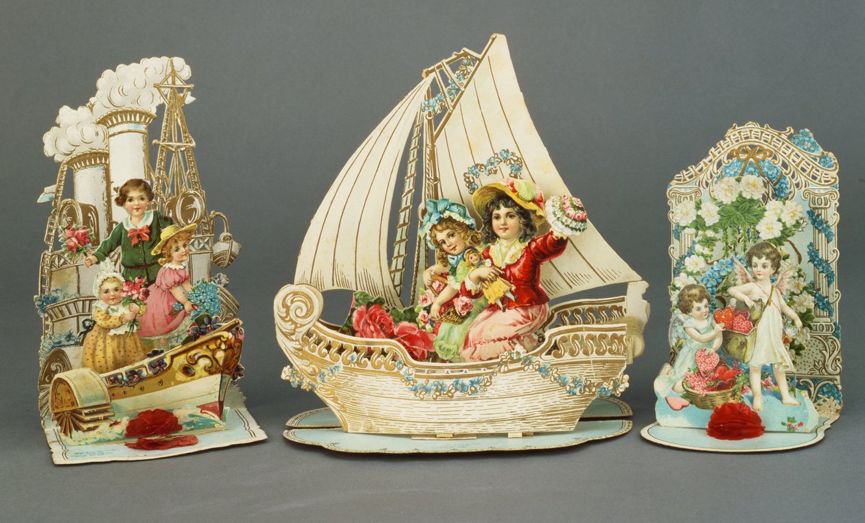 Üç açılır kromolitografik Sevgililer Günü kartı, c.1880-90 by English School