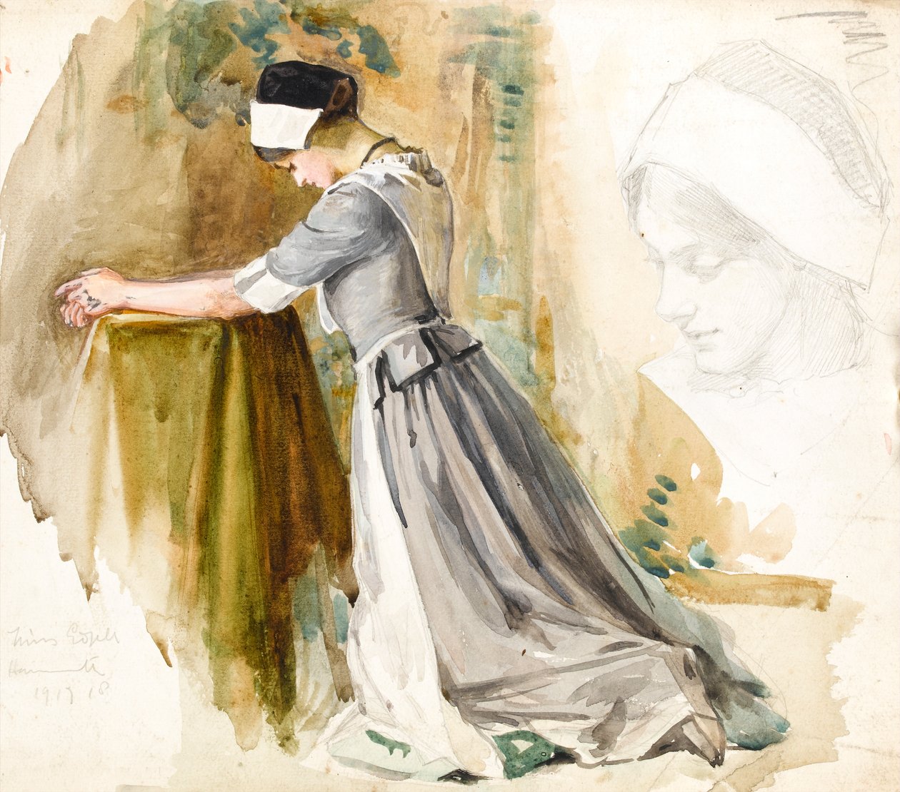 Dua eden kadın, c.1917 (kağıt üzerinde wc) by English School