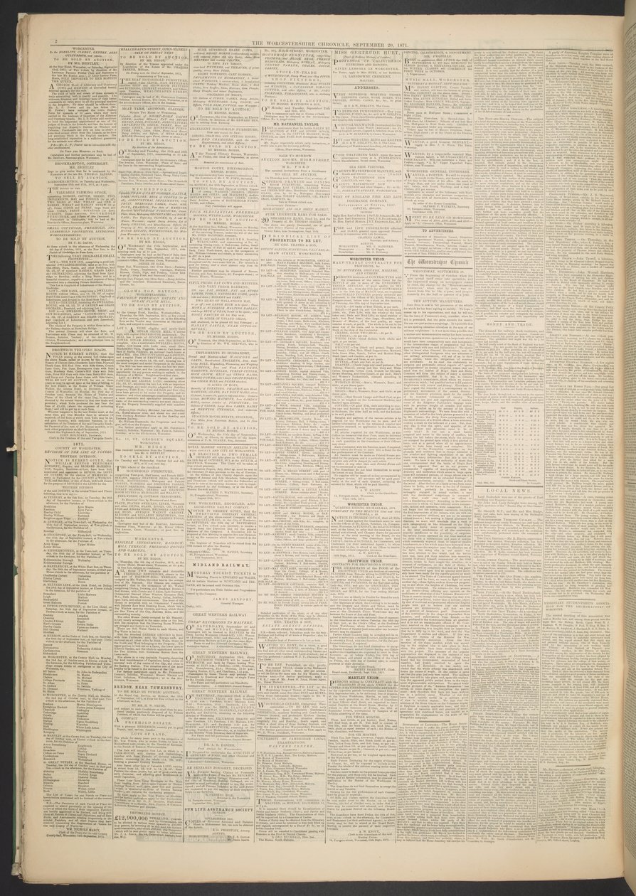 Worcestershire Chronicle, 20 Eylül 1871 (gazete kağıdı) by English School