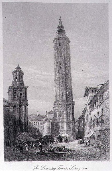 Eğik Kule, Zaragoza (gravür) by Ernest (after) George