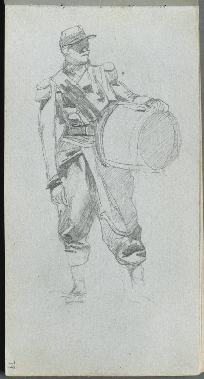 Eskiz defteri, sayfa 79: Davullu Asker. by Jean Louis Ernest Meissonier