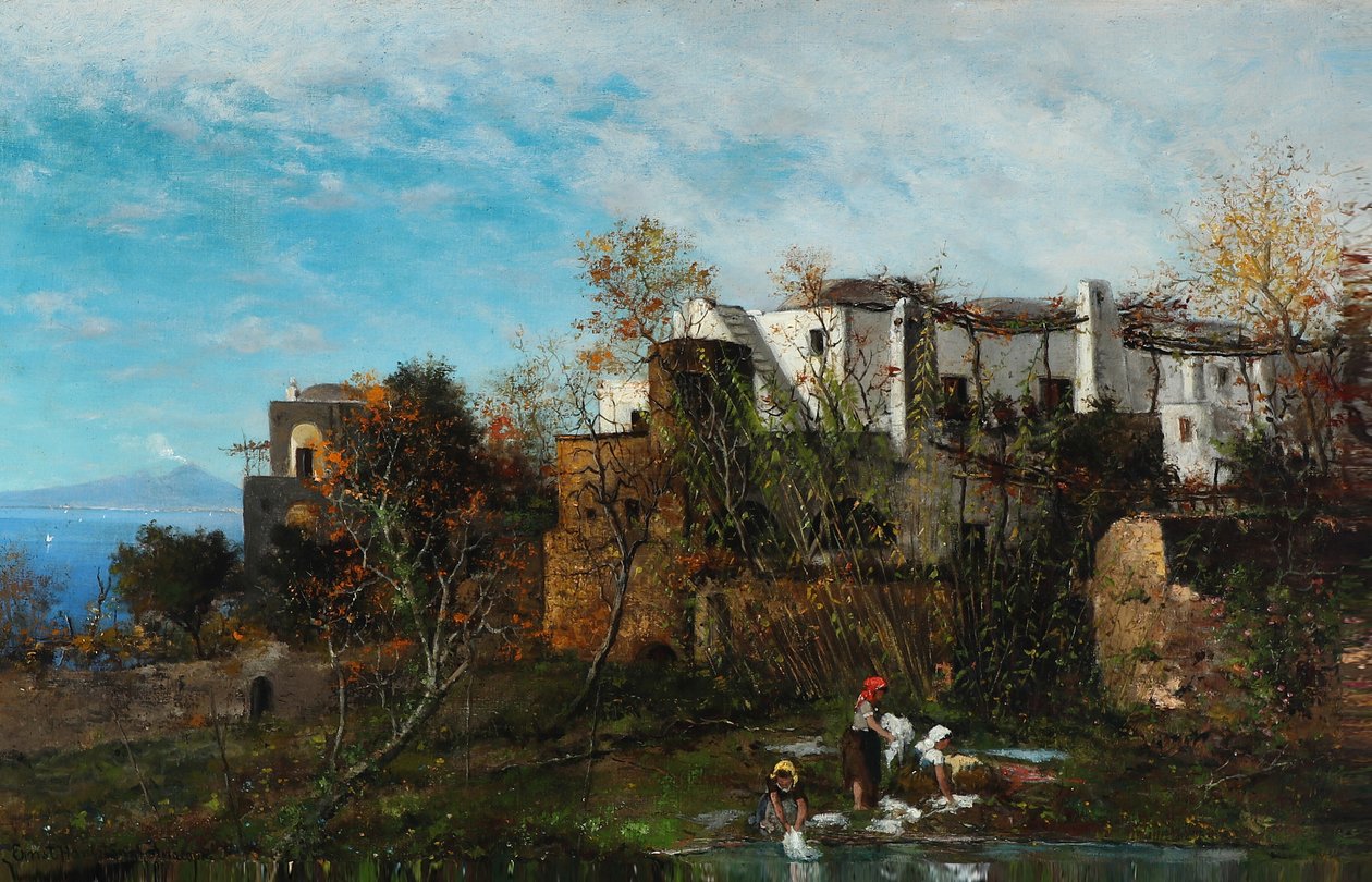 Köyün önündeki çamaşırcı kadınlar by Ernst Hanfstaengl