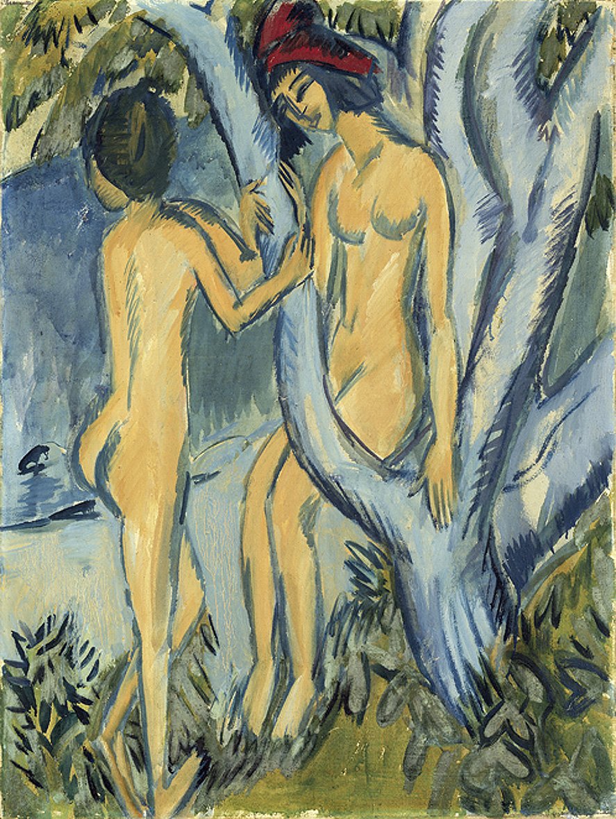 Bir ağaç üzerinde çıplaklar by Ernst Ludwig Kirchner