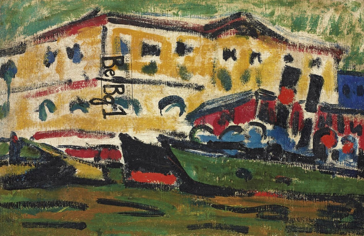 Sarı evlerin önünde Elbe mavnaları by Ernst Ludwig Kirchner