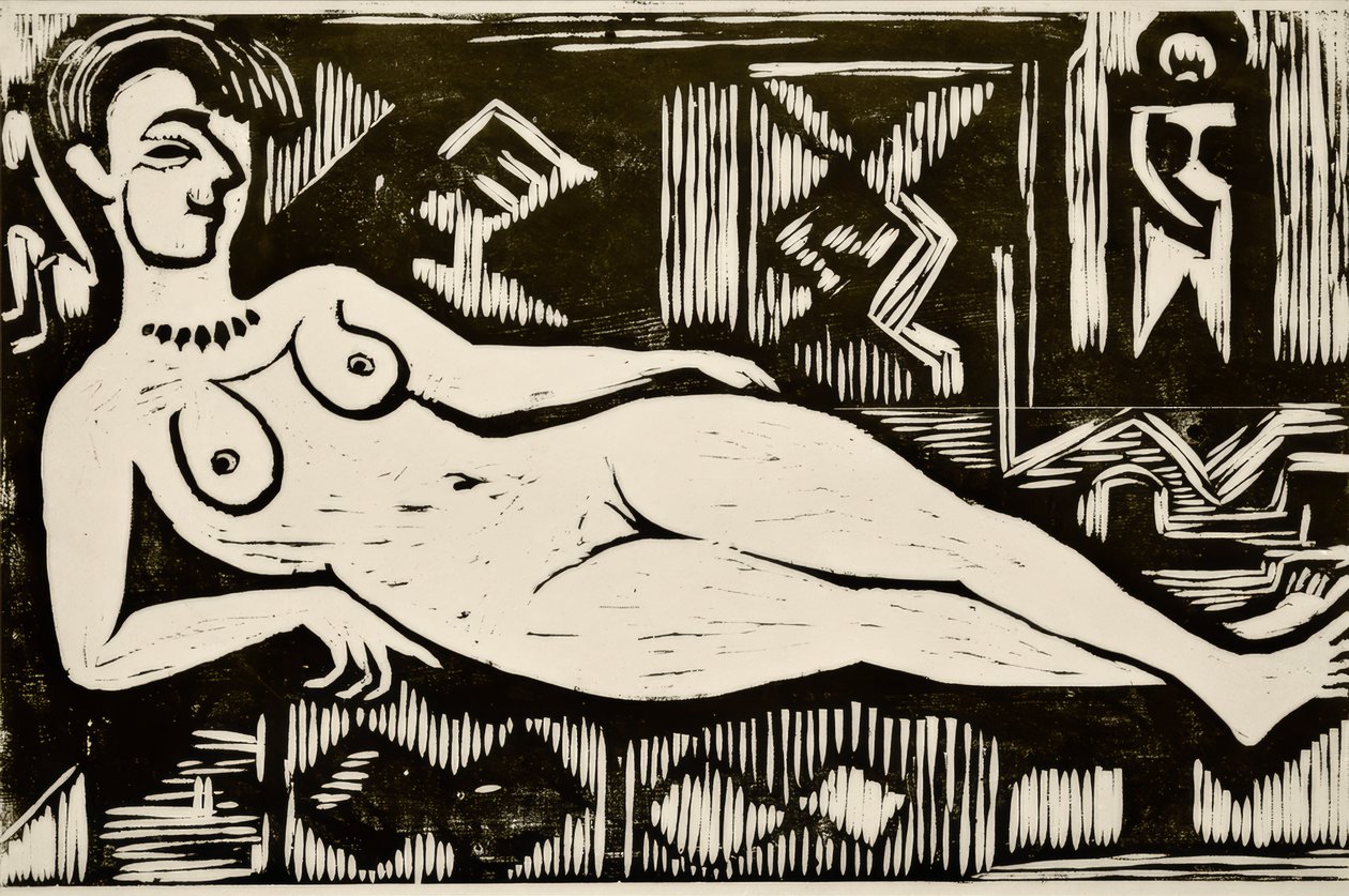 Büyük çıplak kadın uzanmış by Ernst Ludwig Kirchner