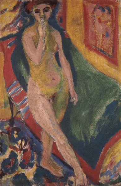 Yeşil kanepenin önünde çıplak kız by Ernst Ludwig Kirchner