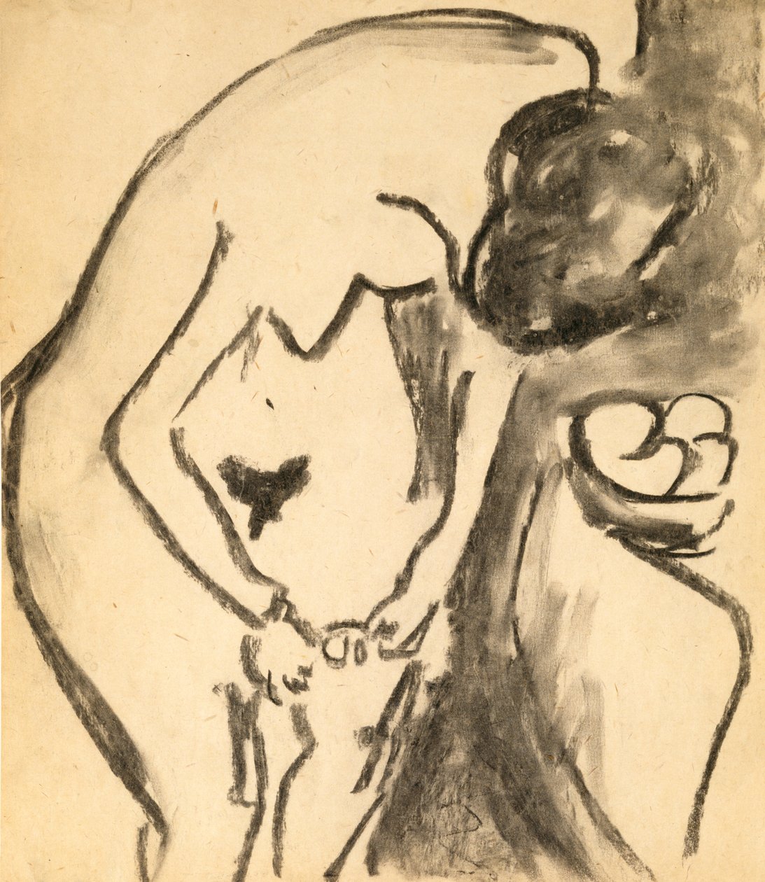 Çıplak, 1909 (kağıt üzerinde kömür ve kömür yıkama) by Ernst Ludwig Kirchner