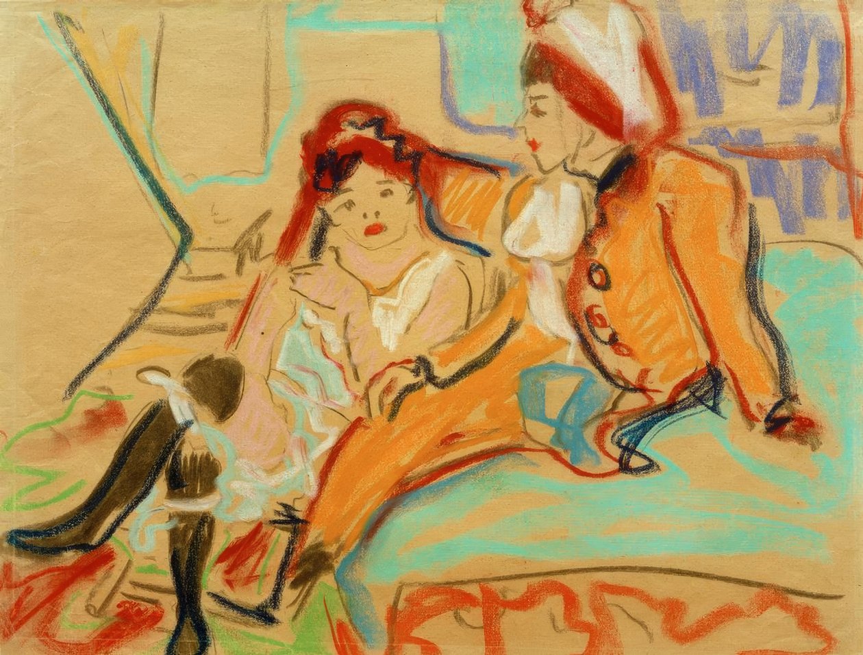 Bir divan üzerinde iki kız by Ernst Ludwig Kirchner