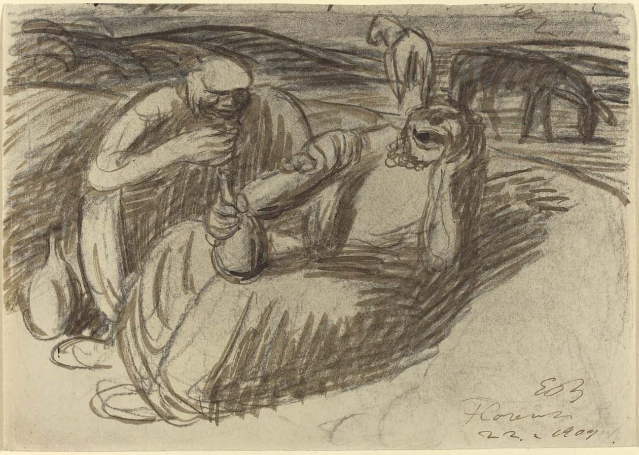 Şarap Şişeleri ile İtalyan Köylüler by Ernst Barlach