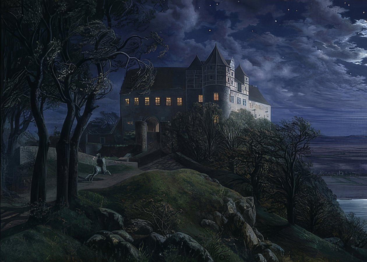 Geceleri Scharfenberg Kalesi. 1827 by Ernst Ferdinand Oehme