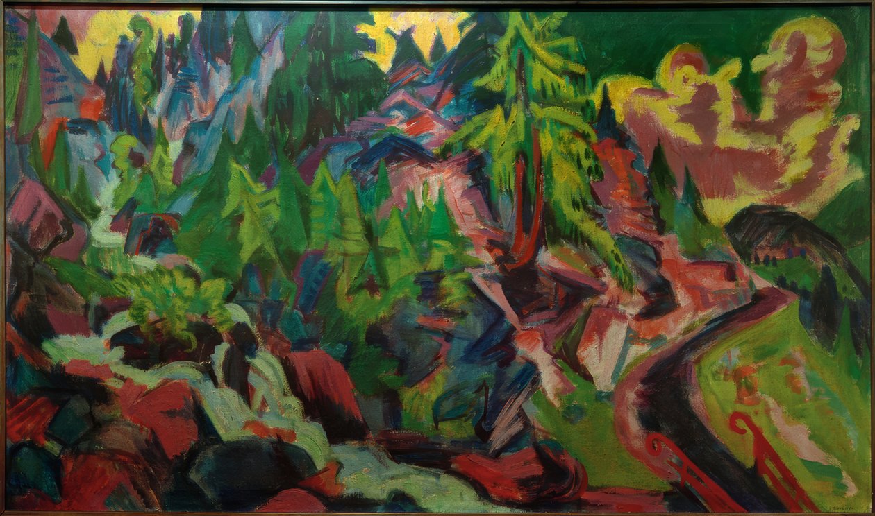 Bir şelale ile İsviçre fıstık çamı manzara by Ernst Ludwig Kirchner