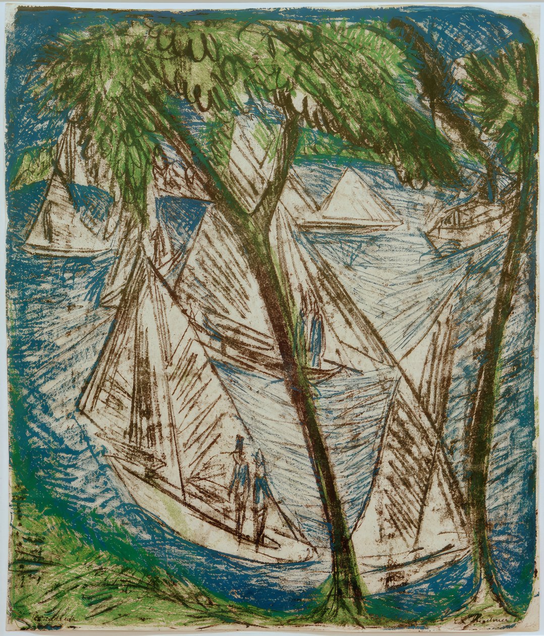 E.L. Kirchner, Grünau yakınlarında yelkenli tekneler by Ernst Ludwig Kirchner