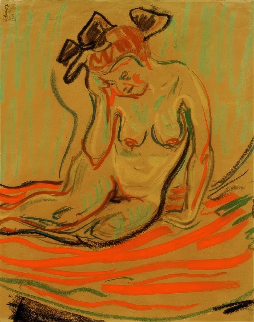 Kadın çıplak kol ile çömelmiş by Ernst Ludwig Kirchner
