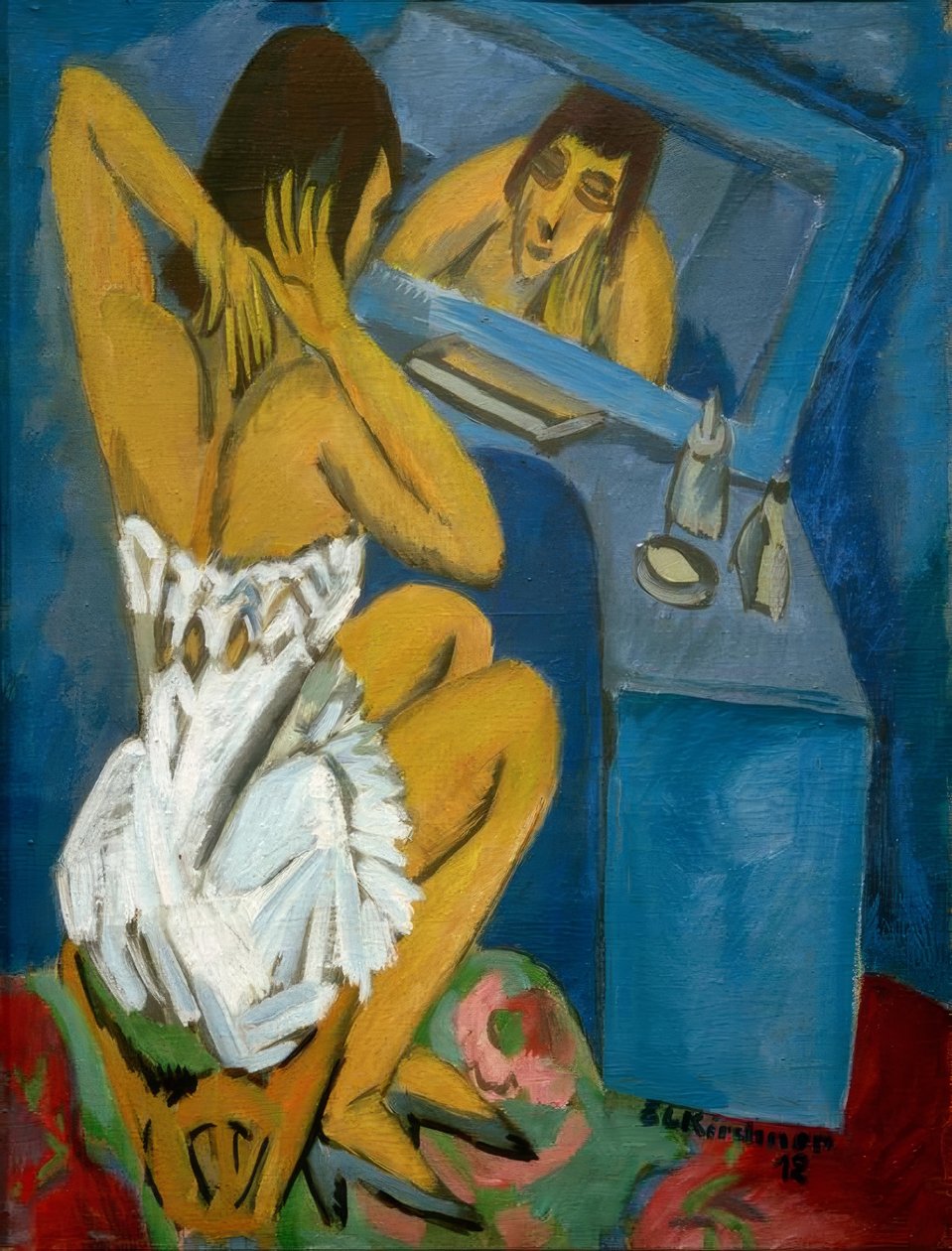 Tuvalet; aynanın önünde kadın by Ernst Ludwig Kirchner