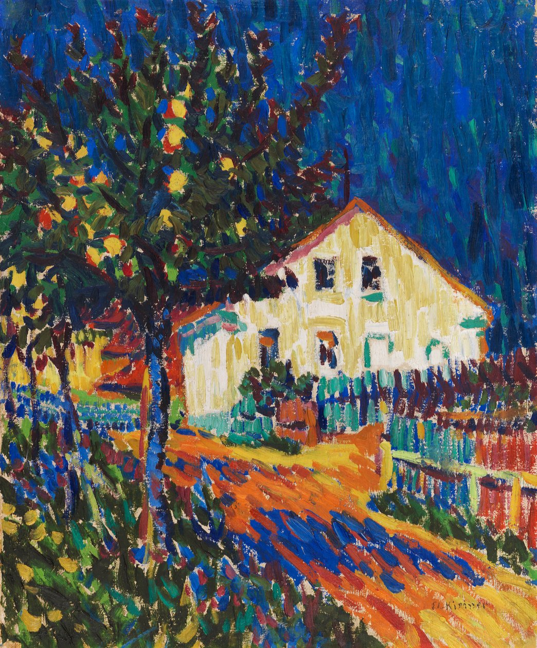 Elma ağaçlarıyla dolu bir köy sokağı, 1907. by Ernst Ludwig Kirchner