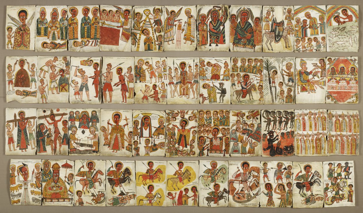 17. yüzyılın sonlarında Hıristiyan ışıklı bir albümden 44 tabak yaprağı (parşömen üzerindeki pigmentler) by Ethiopian School