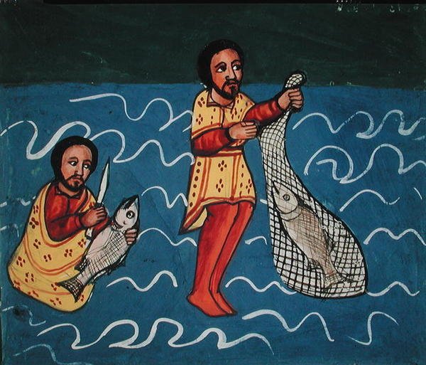 İki Balıkçı (parşömen) by Ethiopian School