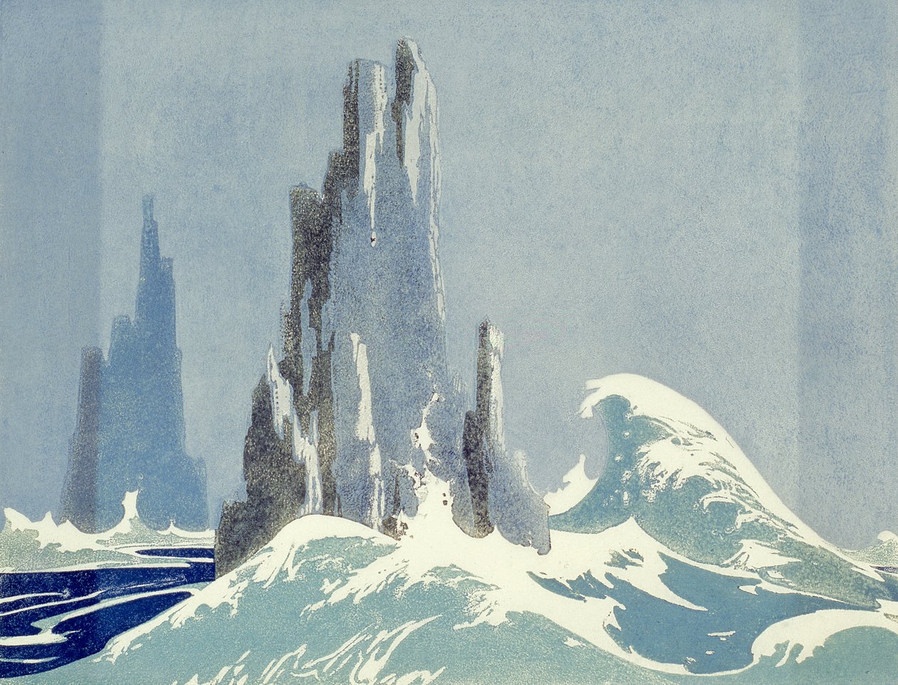 Katedral Kayaları, Tazmanya, 1939 (linocut) by Ethleen Palmer