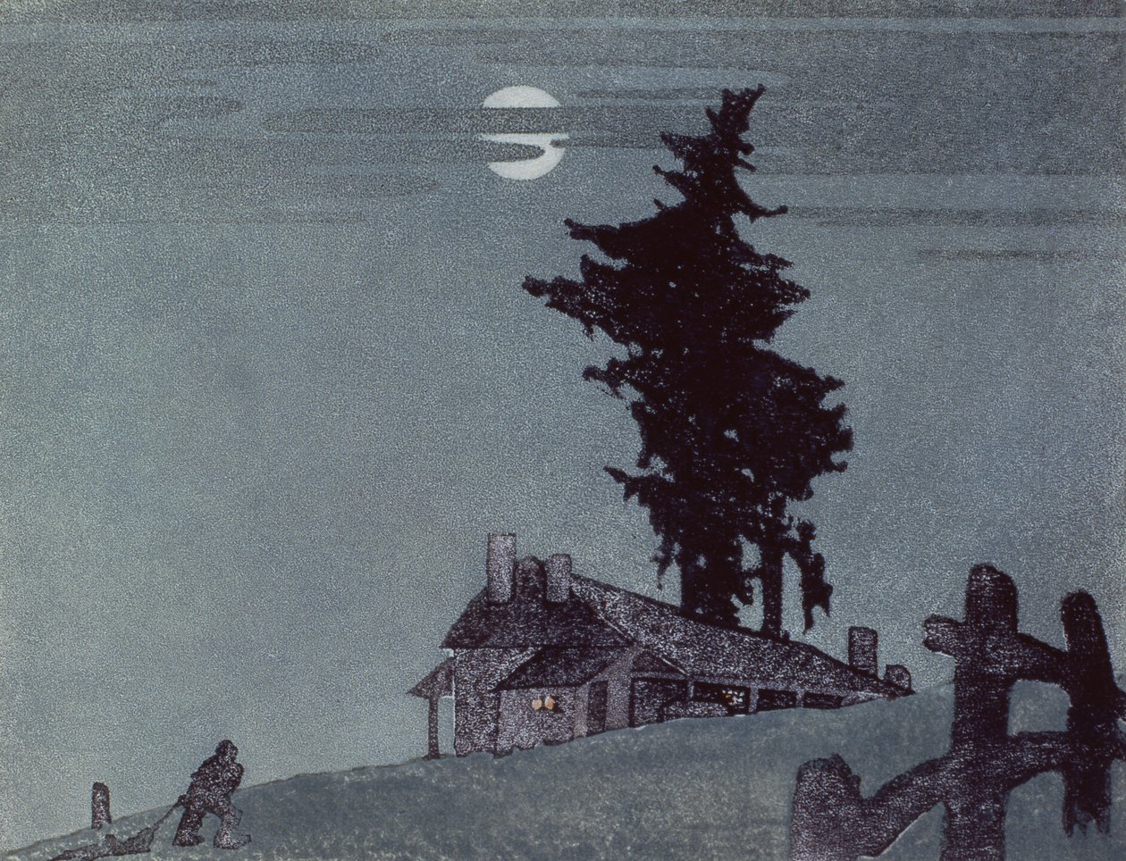 Çiftlik Evi, 1937 (linocut) by Ethleen Palmer