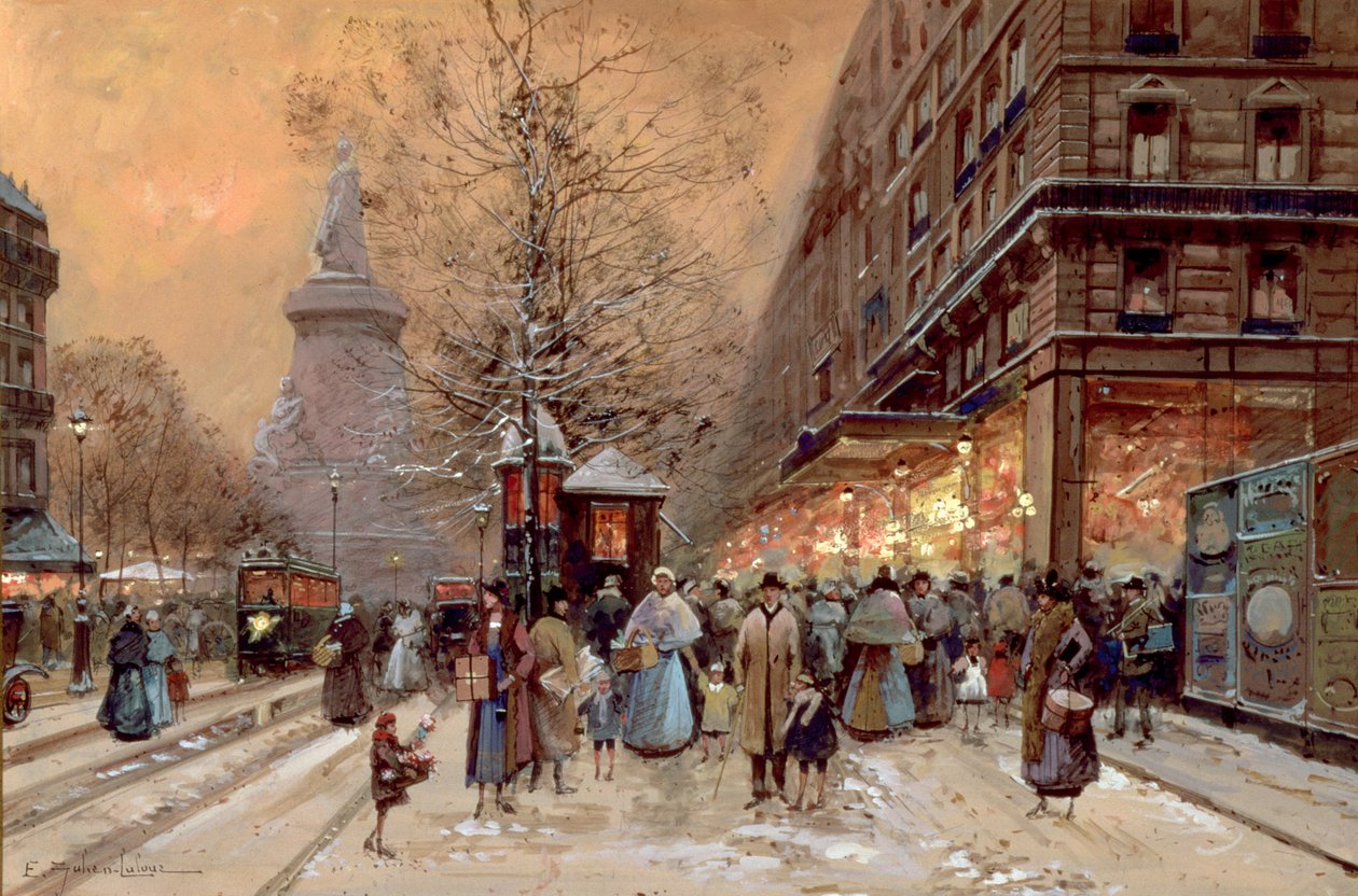 Place de la Republique, Paris yakınlarındaki Meşgul Bulvarı by Eugene Galien Laloue