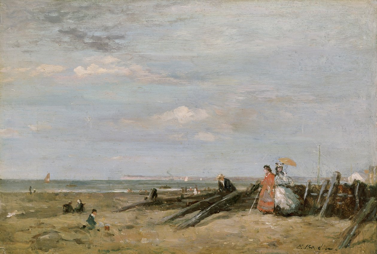 Trouville'de Bir Sahil Manzarası, 1860'lar (kartın üzerindeki yağ, panoya yerleştirilmiş) by Eugene Louis Boudin