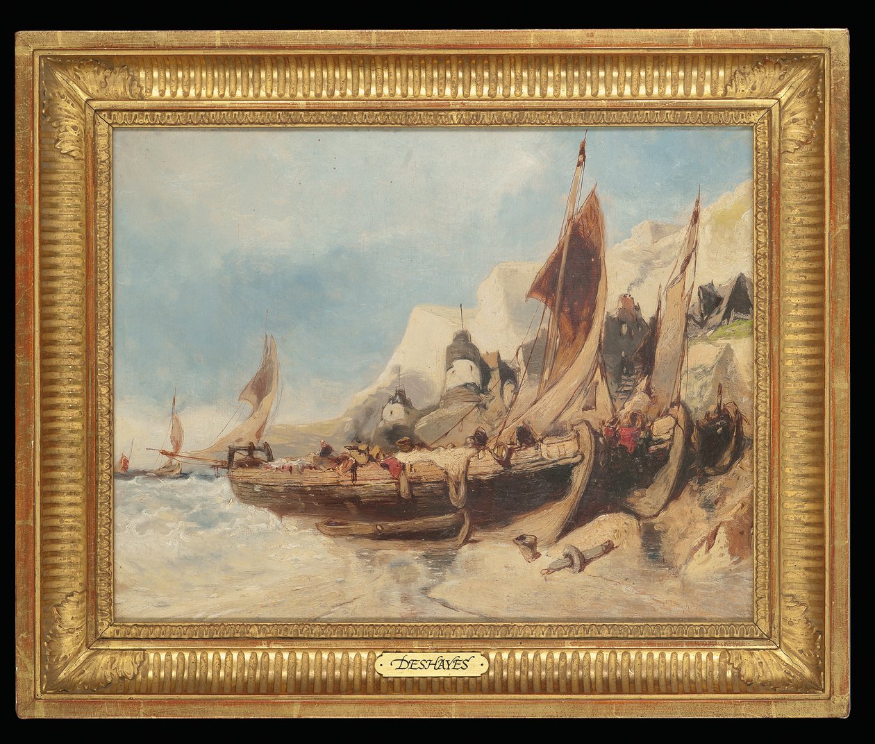 Sahilde balıkçı tekneleri, Brittany by Eugene Deshayes